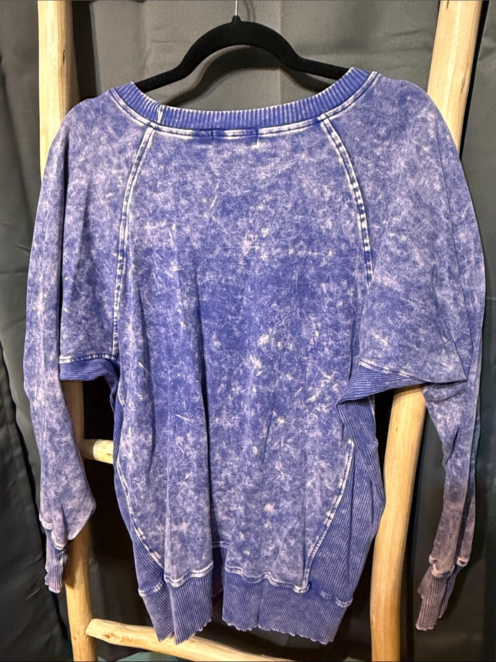 Zenana Outfitters Blue Washed Ribbed Crewneck Sweatshirt - Picture 6 of 8